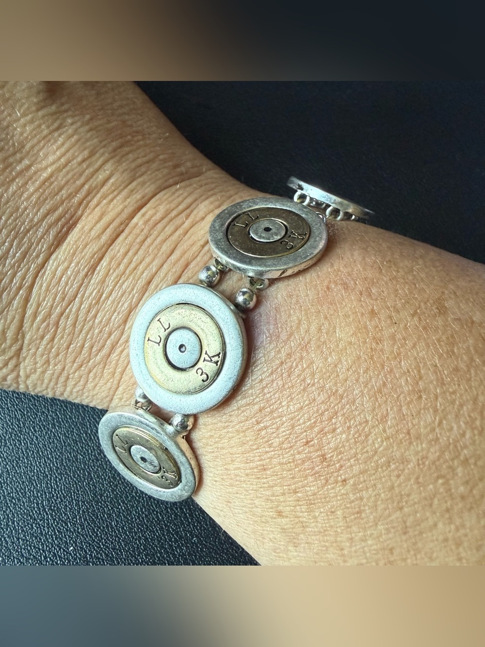 Shotgun Shell Stretch Bracelet Silver and Gold Tones